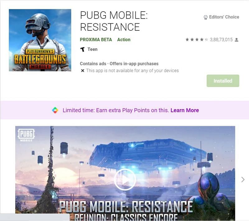 PUBG Mobile on the Google Play Store (Image via Google Play Store)